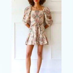 Mille Resort Dress Versailles Long Sleeve Mini Dress Puff Sleeve XS Cotton NWOT